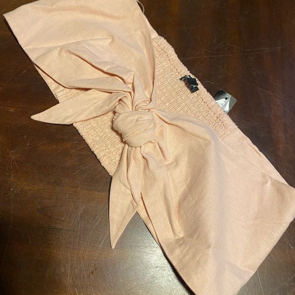 Express Beige Strapless Bow Blouse - Picture 5 of 7